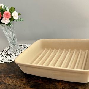 Pampered Chef Bacon Pan Stoneware Small Ridged Baker 9 X 6.75 X 1.75" (Retired)